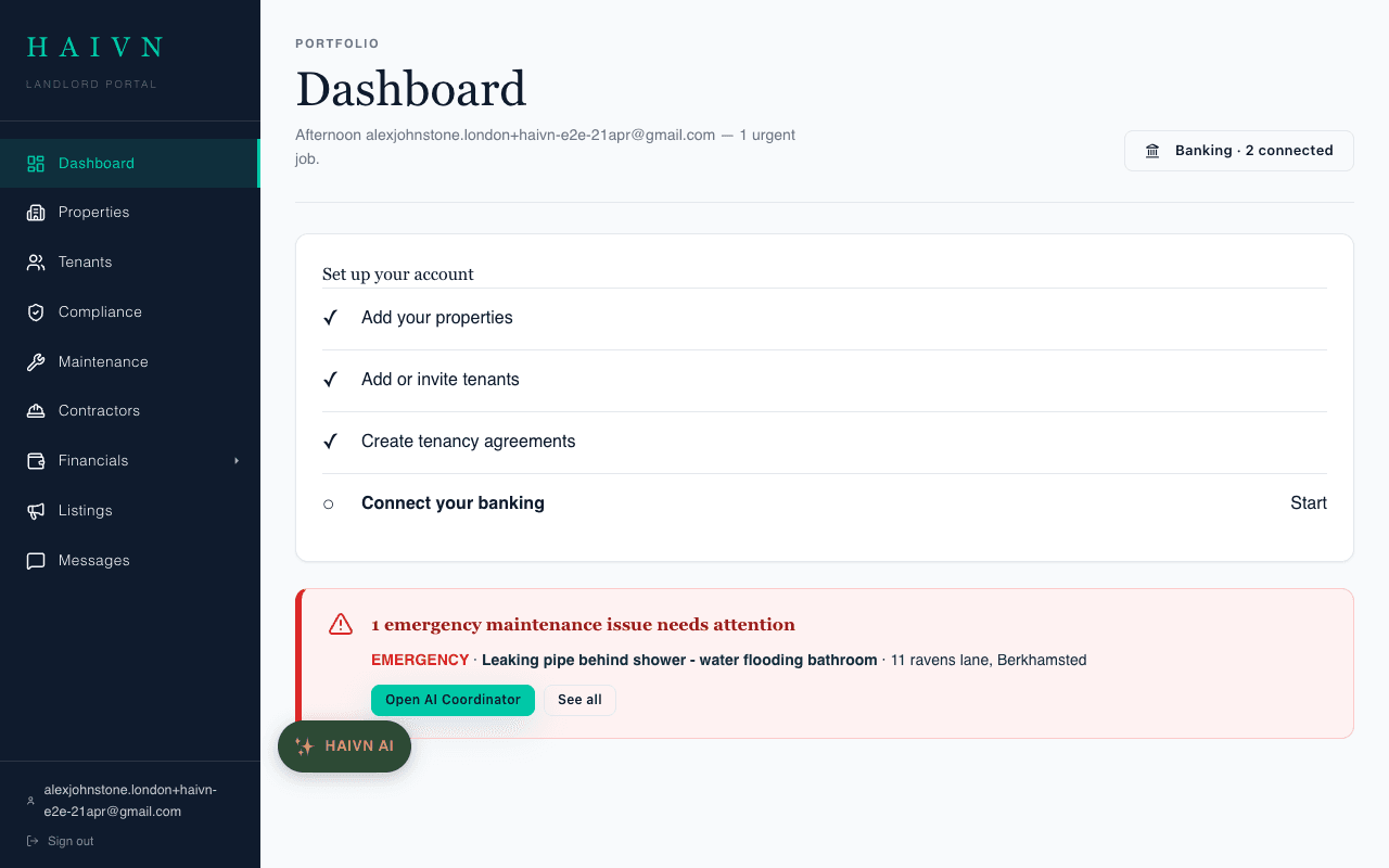 HAIVN landlord dashboard