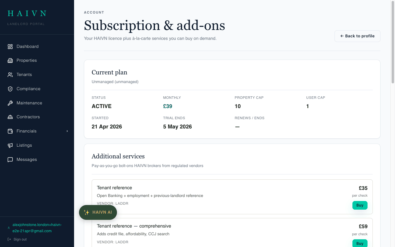 Subscription + billing surface